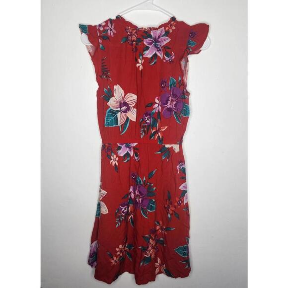Old Navy Dress Womens Small Red Floral Short Sleeve Boho Summer Rayon Pockets - Picture 6 of 7
